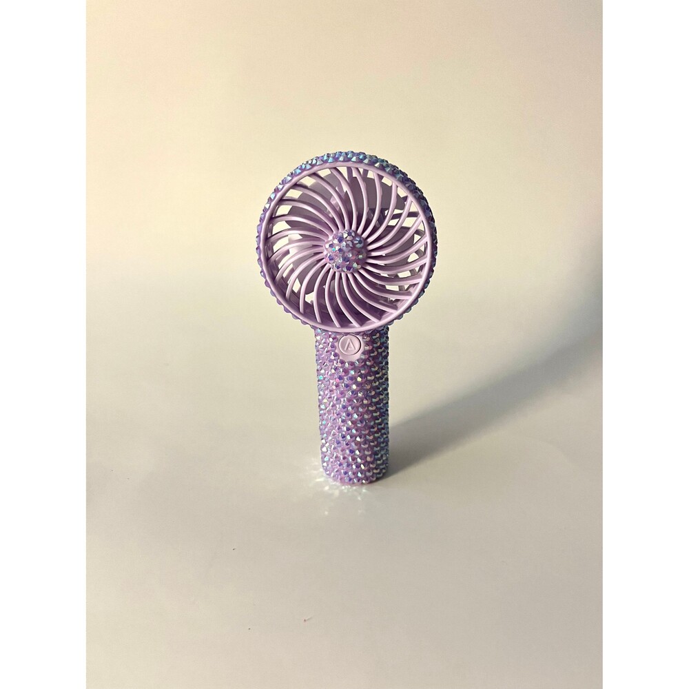 Purple bedazzled fan, rechargeable handheld fan, bling personal fan,